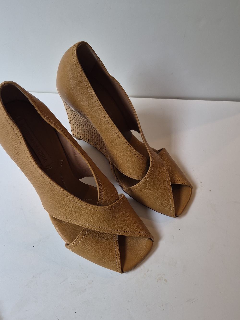 BCBGMaxAzria Tan Open-Toe Wedge Heels